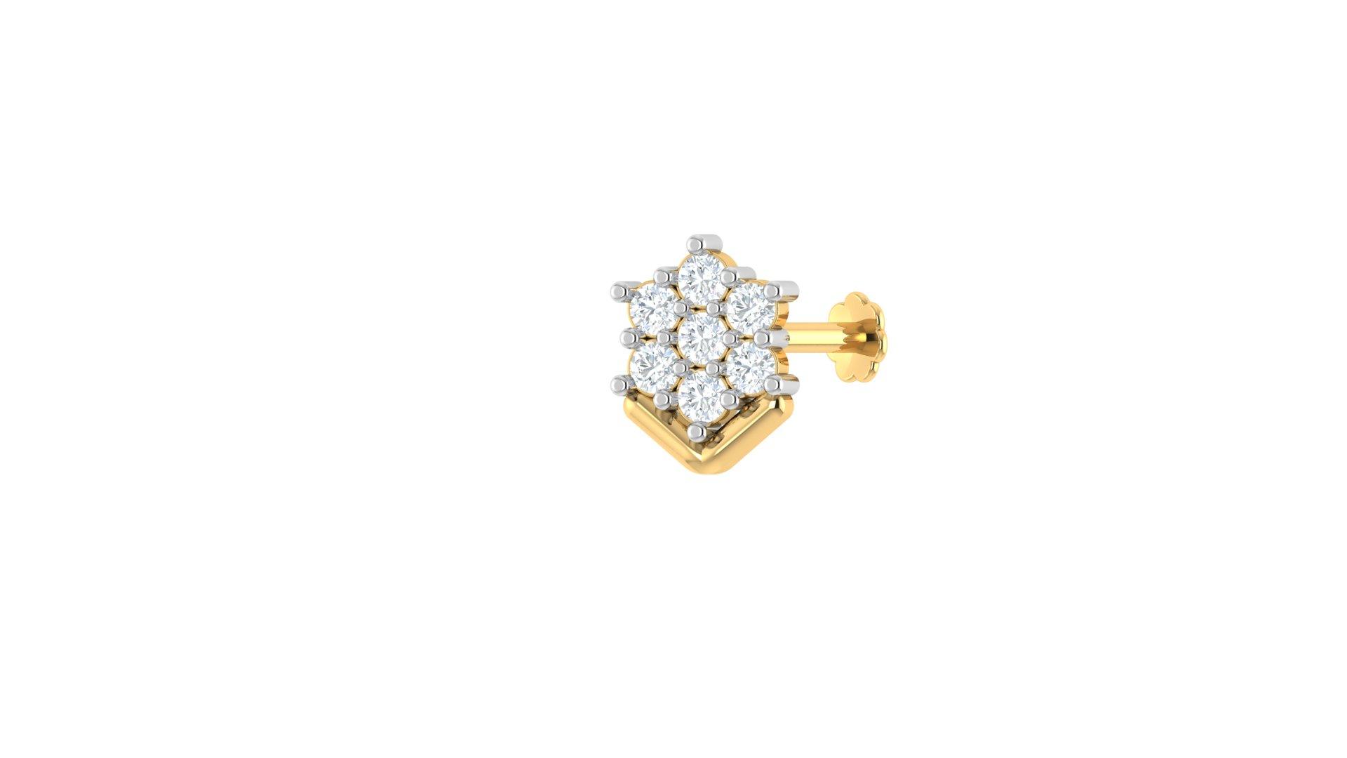 Floral Cluster nosepin , Yellow Gold , 18 K