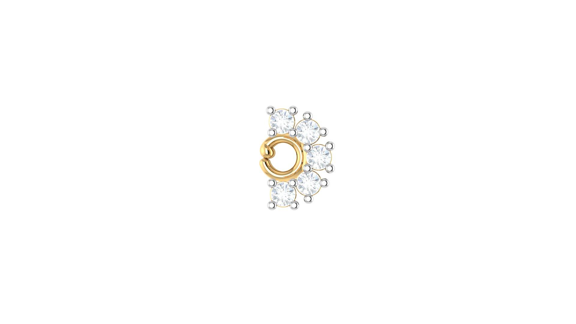 Floral Cluster Diamond Nose Pin , Yellow Gold , 18 K