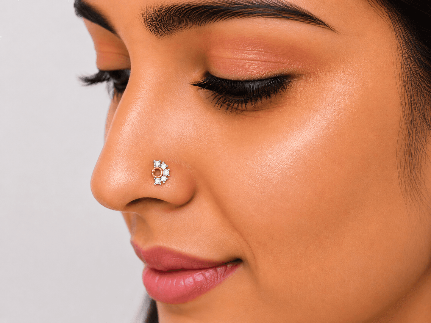 Floral Cluster Diamond Nose Pin , Yellow Gold , 18 K