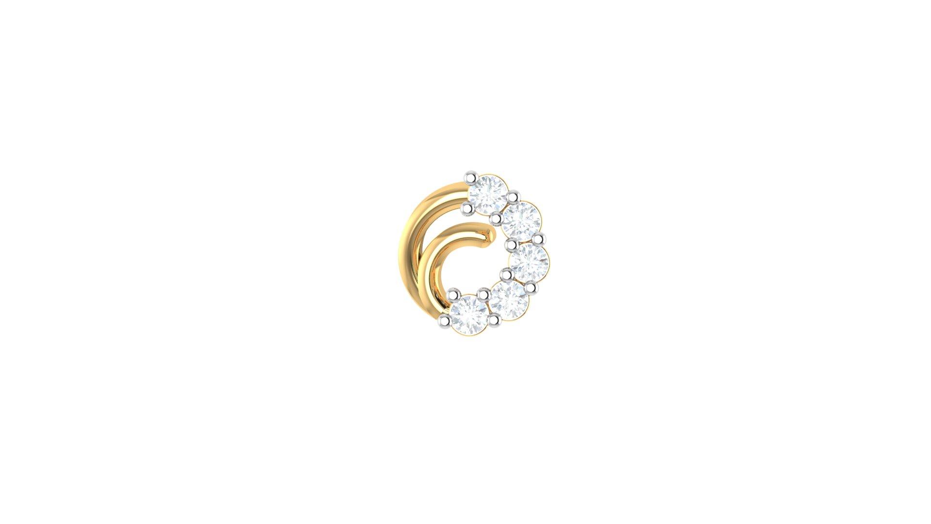 Crescent Bloom Diamond Nose Pin , Yellow Gold , 18 K