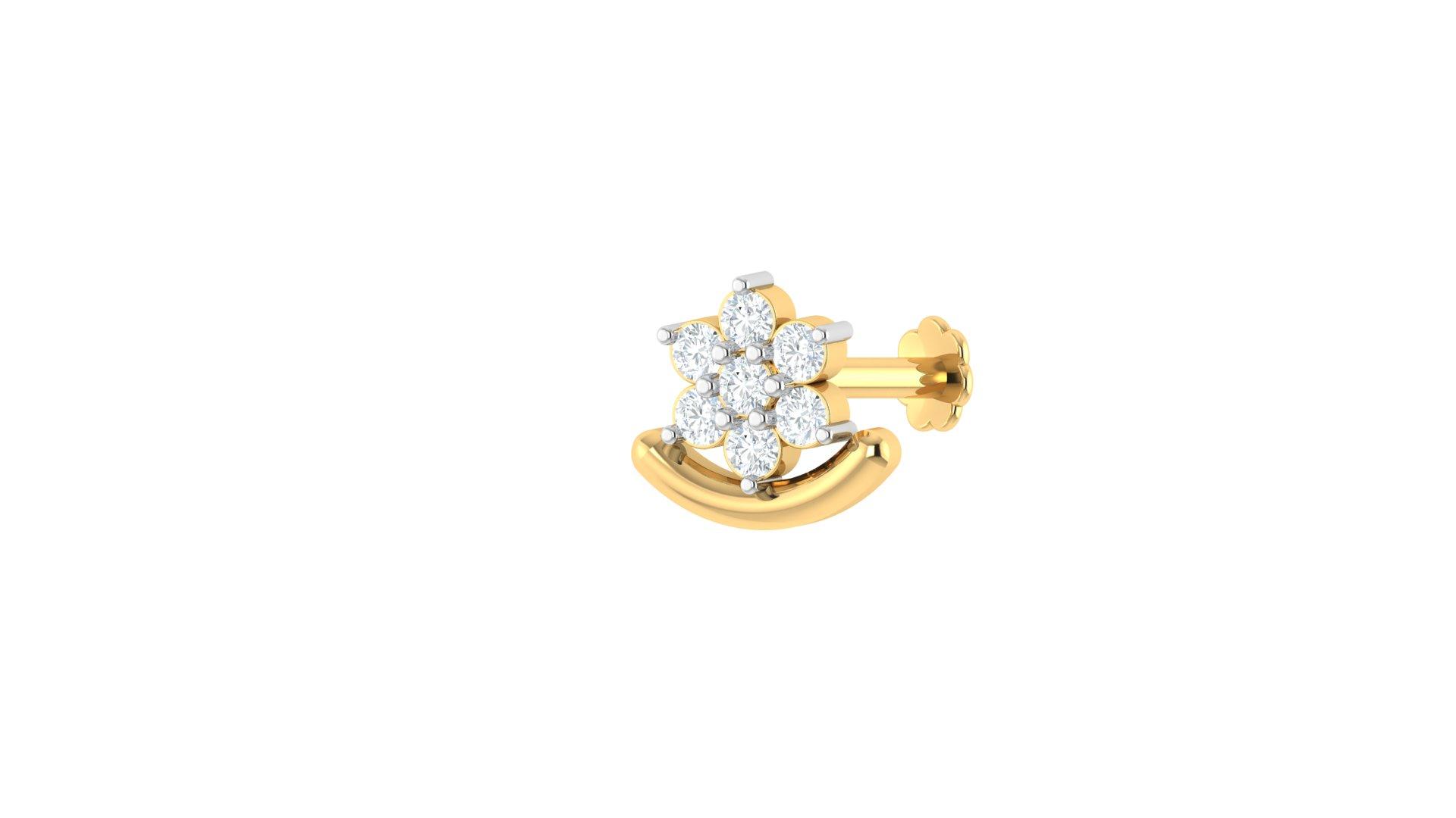 Floral Diamond Hoop Nose Ring , Yellow Gold , 18 K