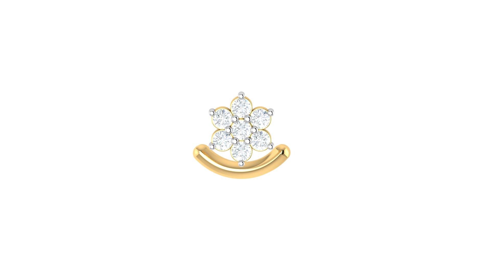 Floral Diamond Hoop Nose Ring , Yellow Gold , 18 K