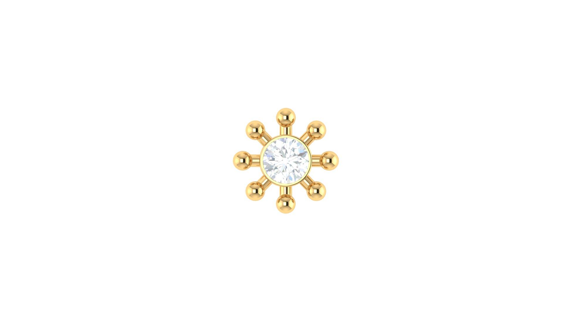 Radiant Sunburst Crystal Nosepin , Yellow Gold , 18 K