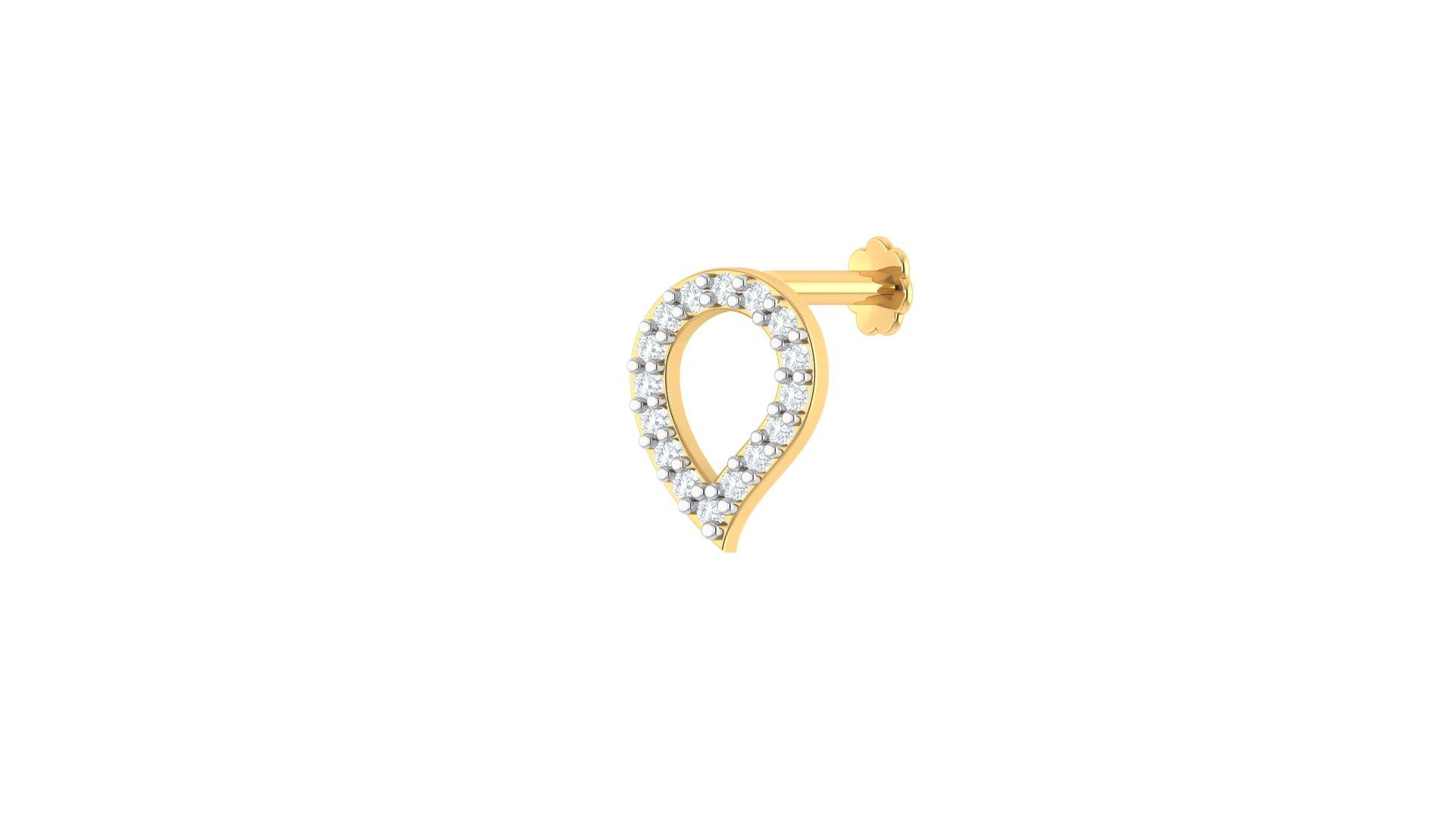 Teardrop Halo Diamond Nosepin , Yellow Gold , 18 K