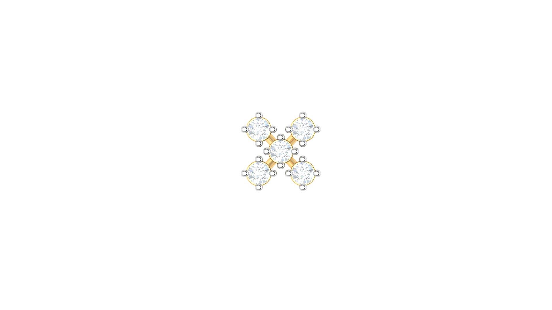 Diamond Cross Nose Pin , Yellow Gold , 18 K