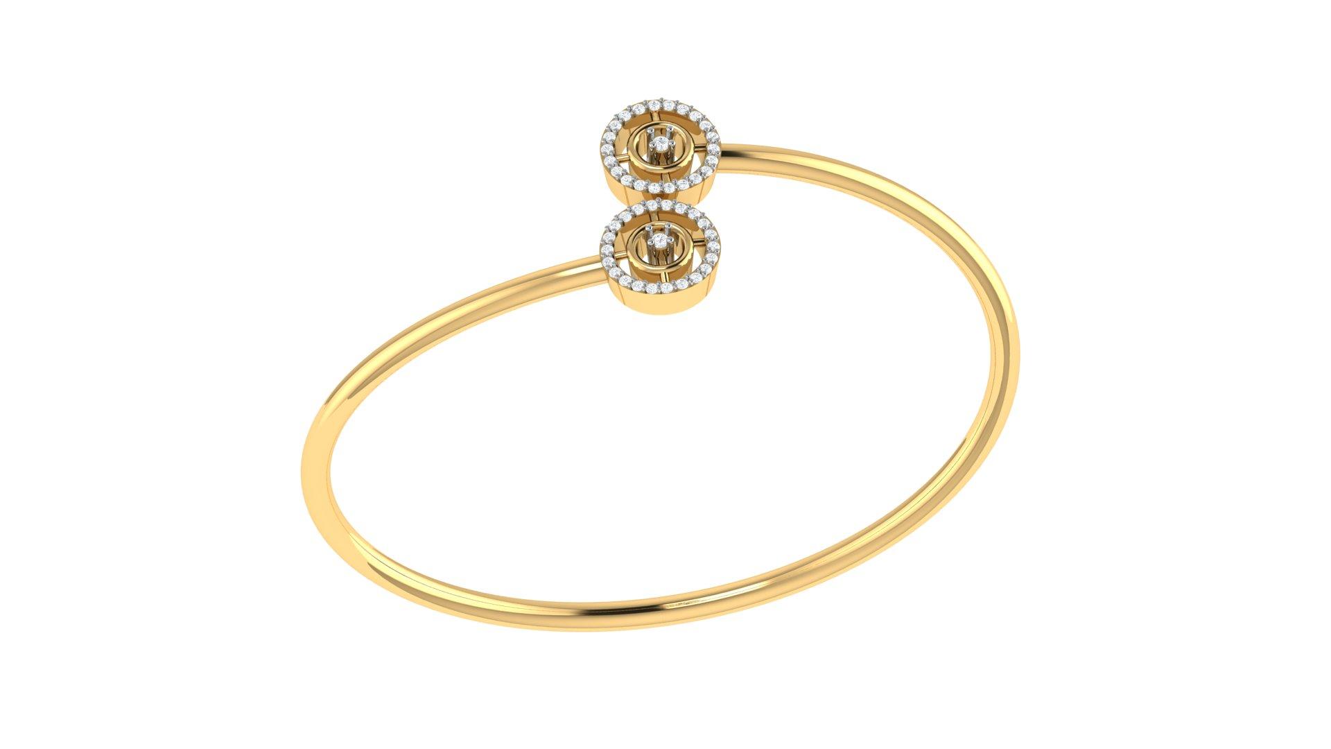 Double Halo Diamond Bangle , Yellow Gold , 1.2 Inch , 18 K