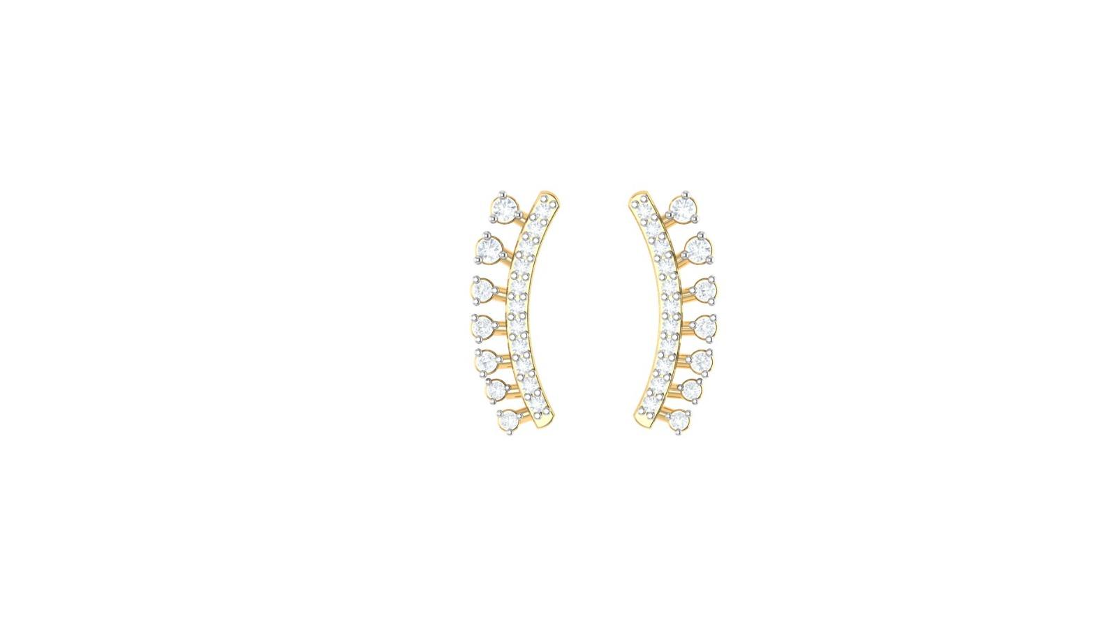 Celestial Curve Diamond Earrings , Yellow Gold , 18 K