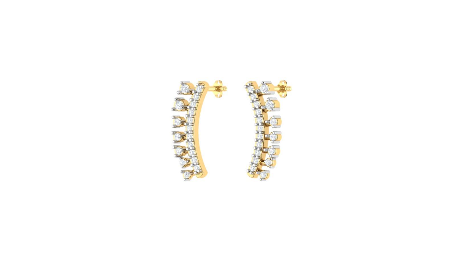 Celestial Curve Diamond Earrings , Yellow Gold , 18 K