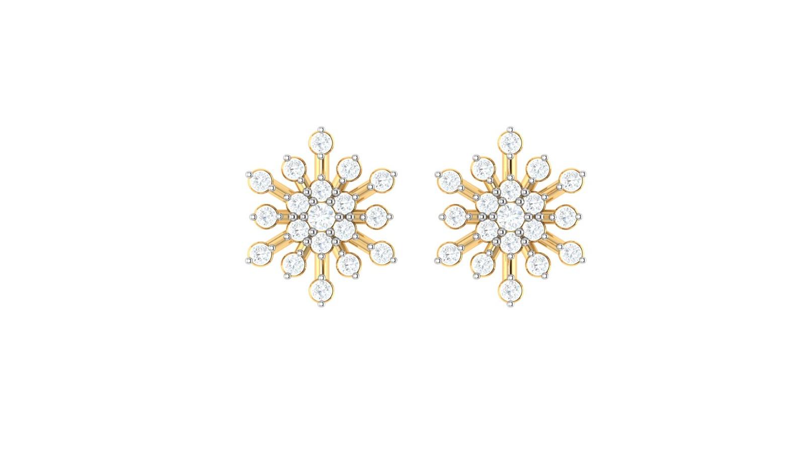 Snowflake Floral Diamond Earrings , Yellow Gold , 18 K