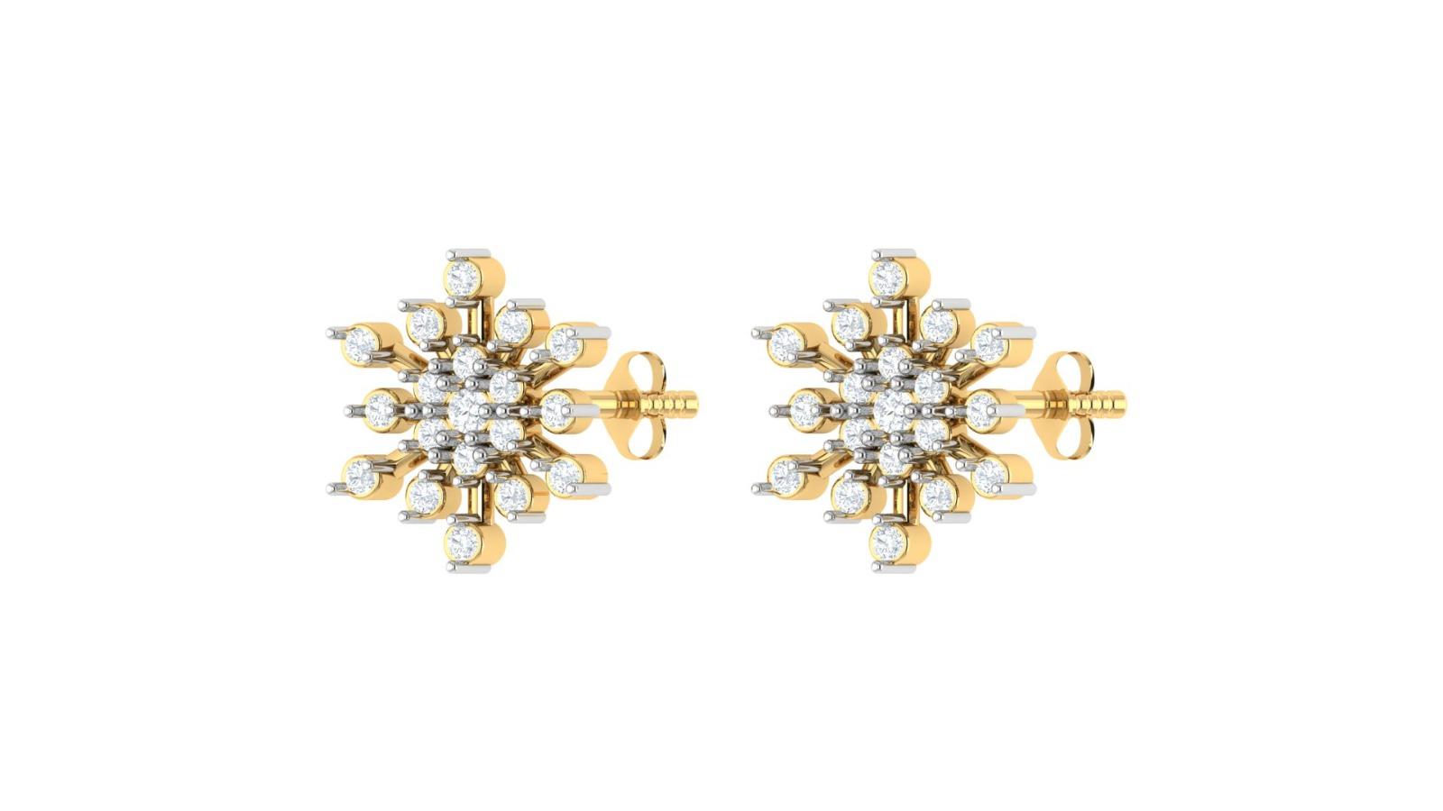 Snowflake Floral Diamond Earrings , Yellow Gold , 18 K