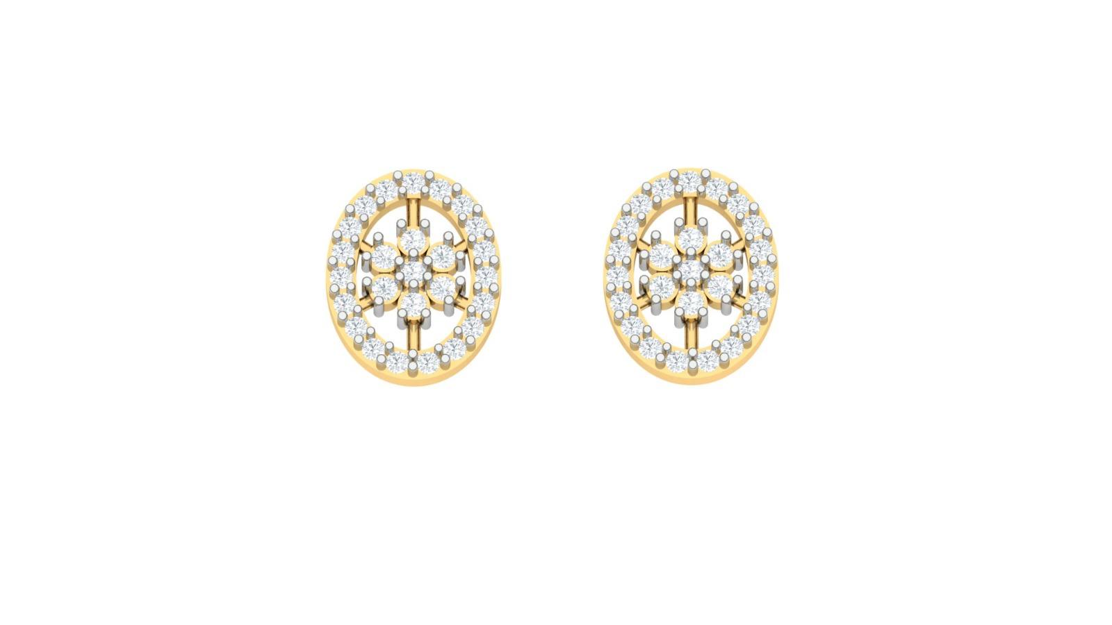 Oval Diamond Stud , Yellow Gold , 18 K