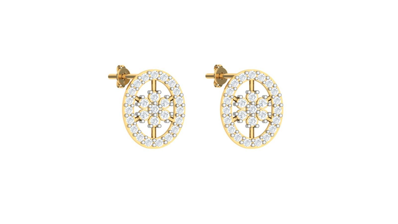 Oval Diamond Stud , Yellow Gold , 18 K