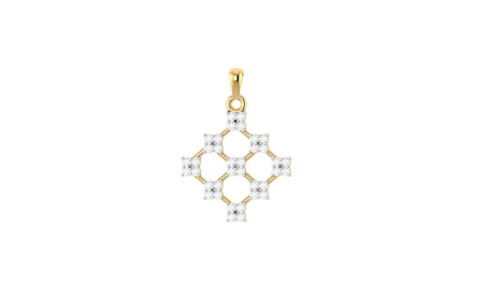 Floral Hexagon Diamond Pendant , Yellow Gold , 18 K