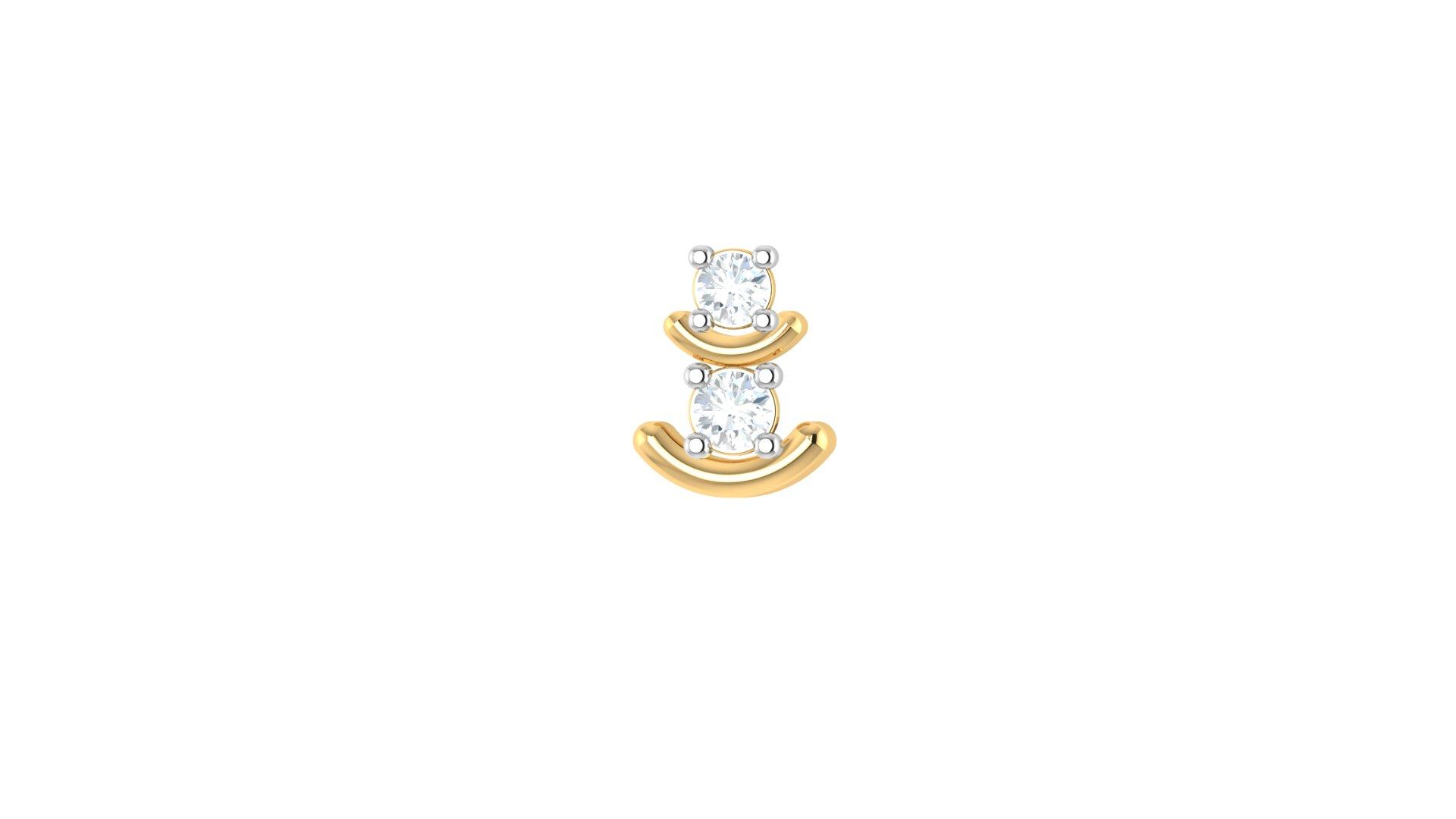 Round Double-Diamond Gold Nosepin , Yellow Gold , 18 K
