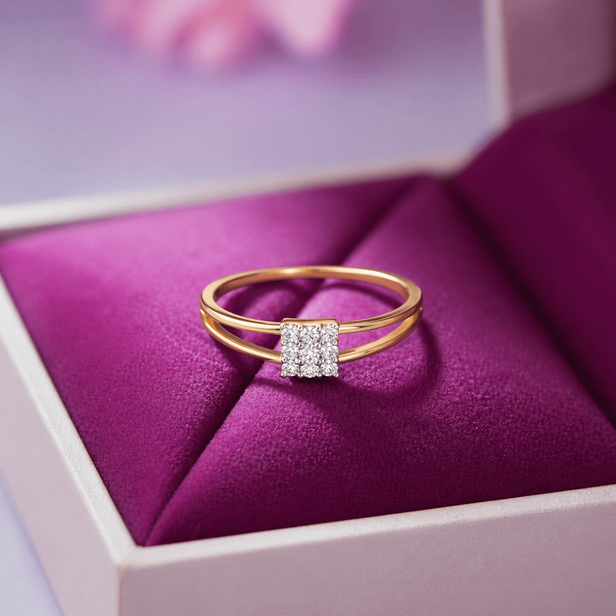 Square Cluster Ring , 7MM , 18 K , Yellow Gold