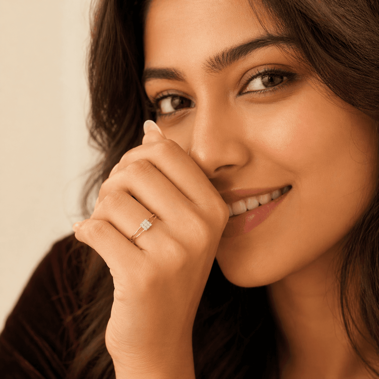 Square Cluster Ring , 7MM , 18 K , Yellow Gold