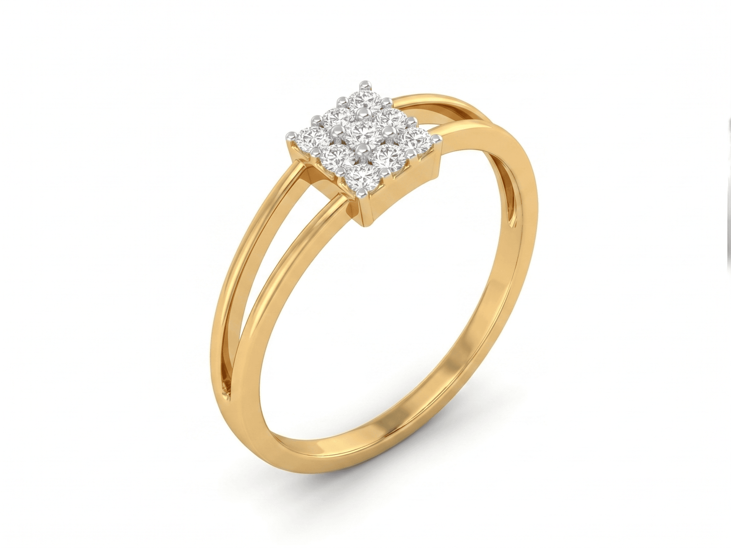 Square Cluster Ring , 7MM , 18 K , Yellow Gold