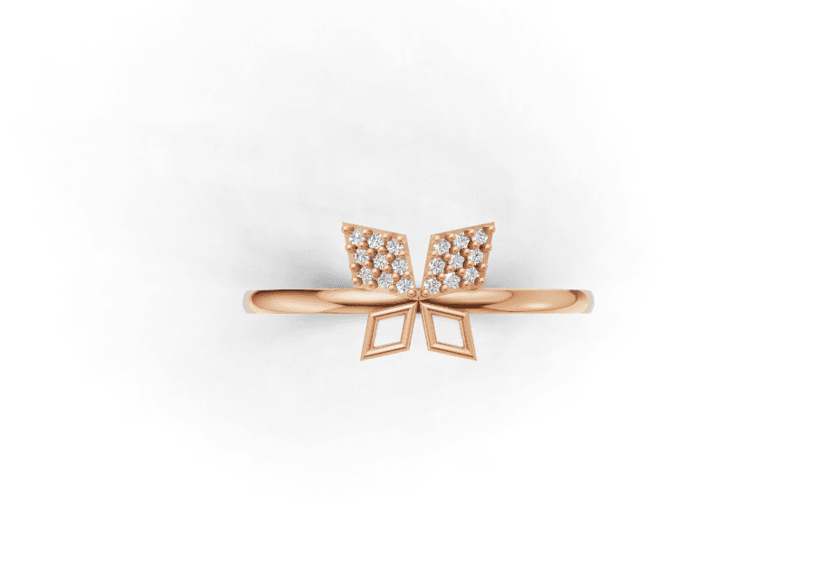 Modern Butterfly Motif Ring , 7MM , 18 K , Yellow Gold