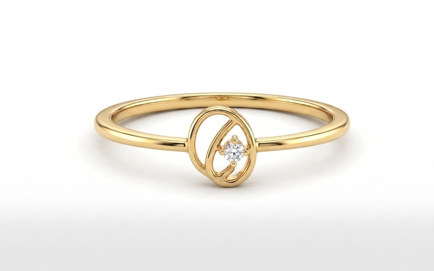 Initial Diamond Ring , 7MM , 18 K , Yellow Gold