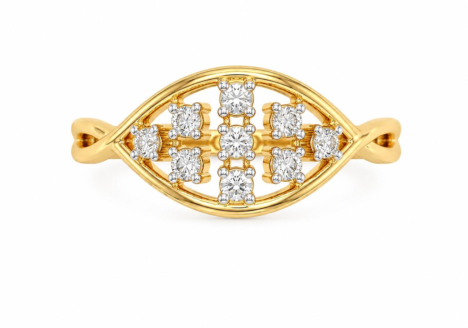 diamond-studded gold ring , 7MM , 18 K , Yellow Gold