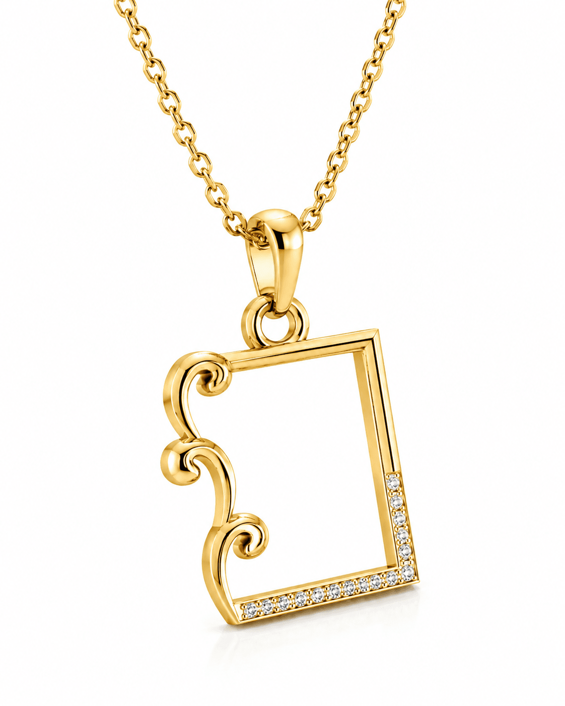 Rectangular Pave Diamond Pendant , Yellow Gold , 18 K