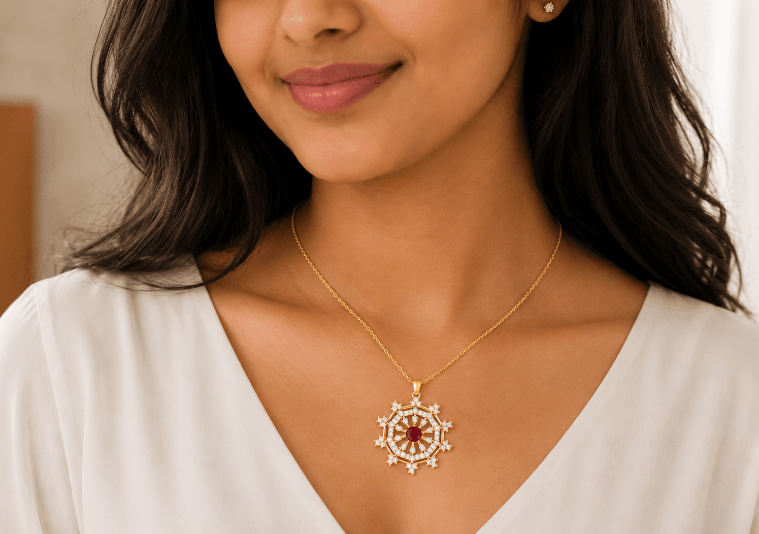Ruby Bloom Pendant , Yellow Gold , 18 K