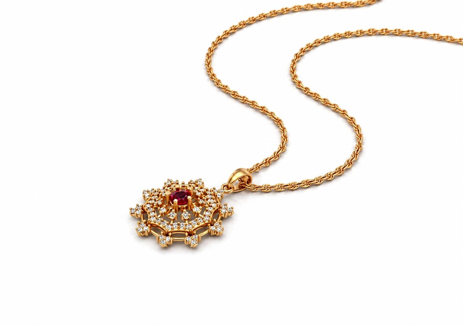 Ruby Bloom Pendant , Yellow Gold , 18 K