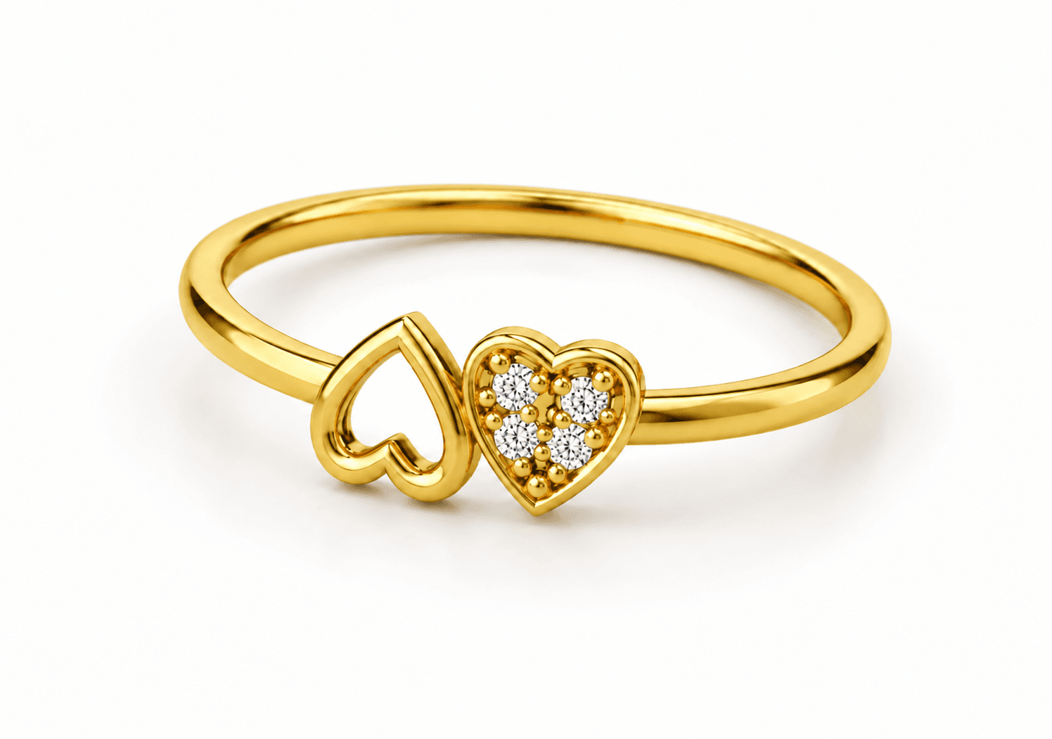 Heart Motif Ring , 7MM , 18 K , Yellow Gold