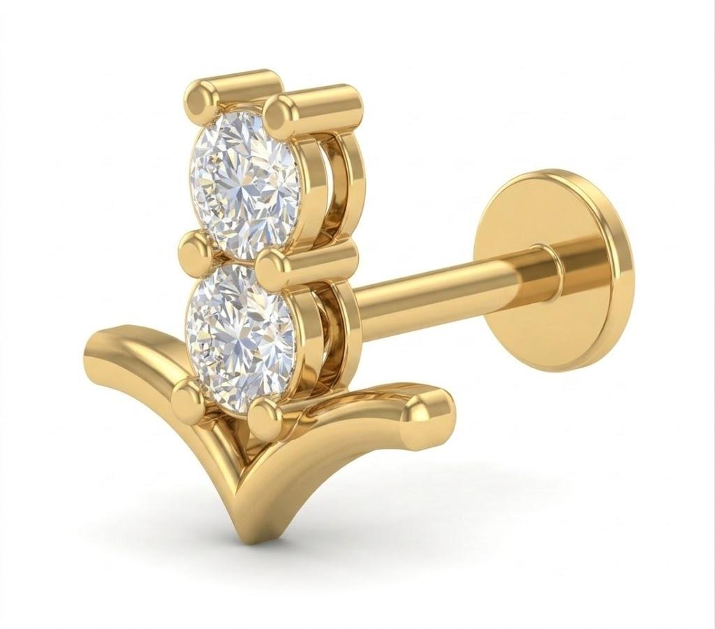 Quince Piercing nose pin , Yellow Gold , 18 K