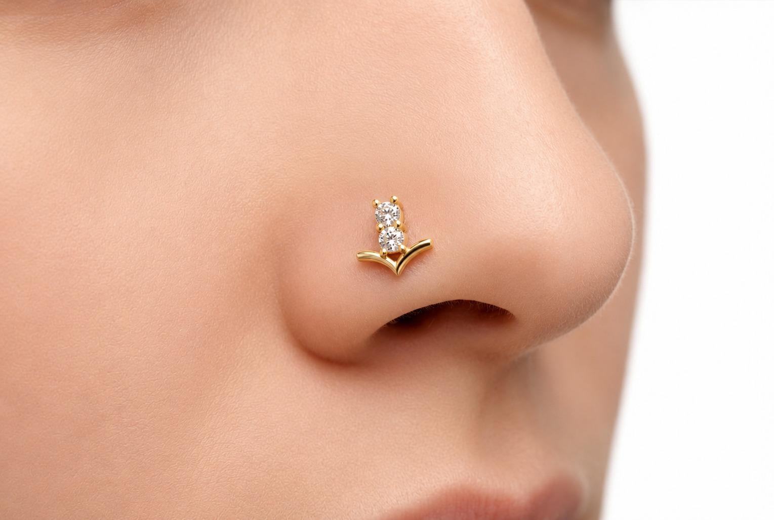 Quince Piercing nose pin , Yellow Gold , 18 K