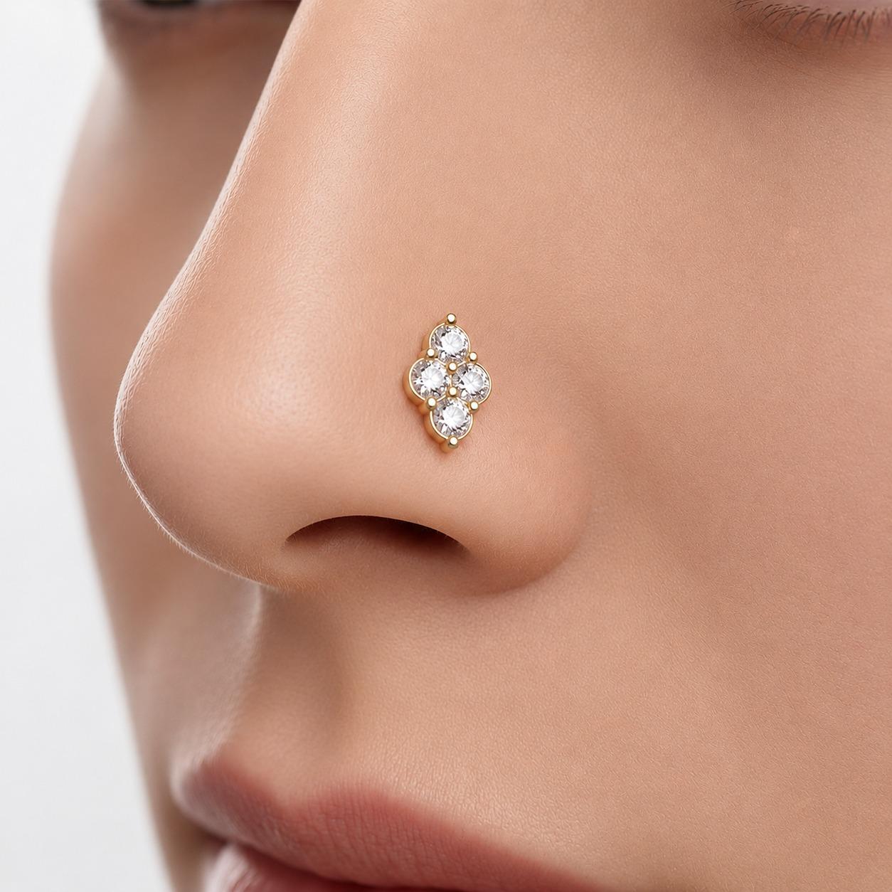 Bloom Diamond Nose Pin , Yellow Gold , 18 K