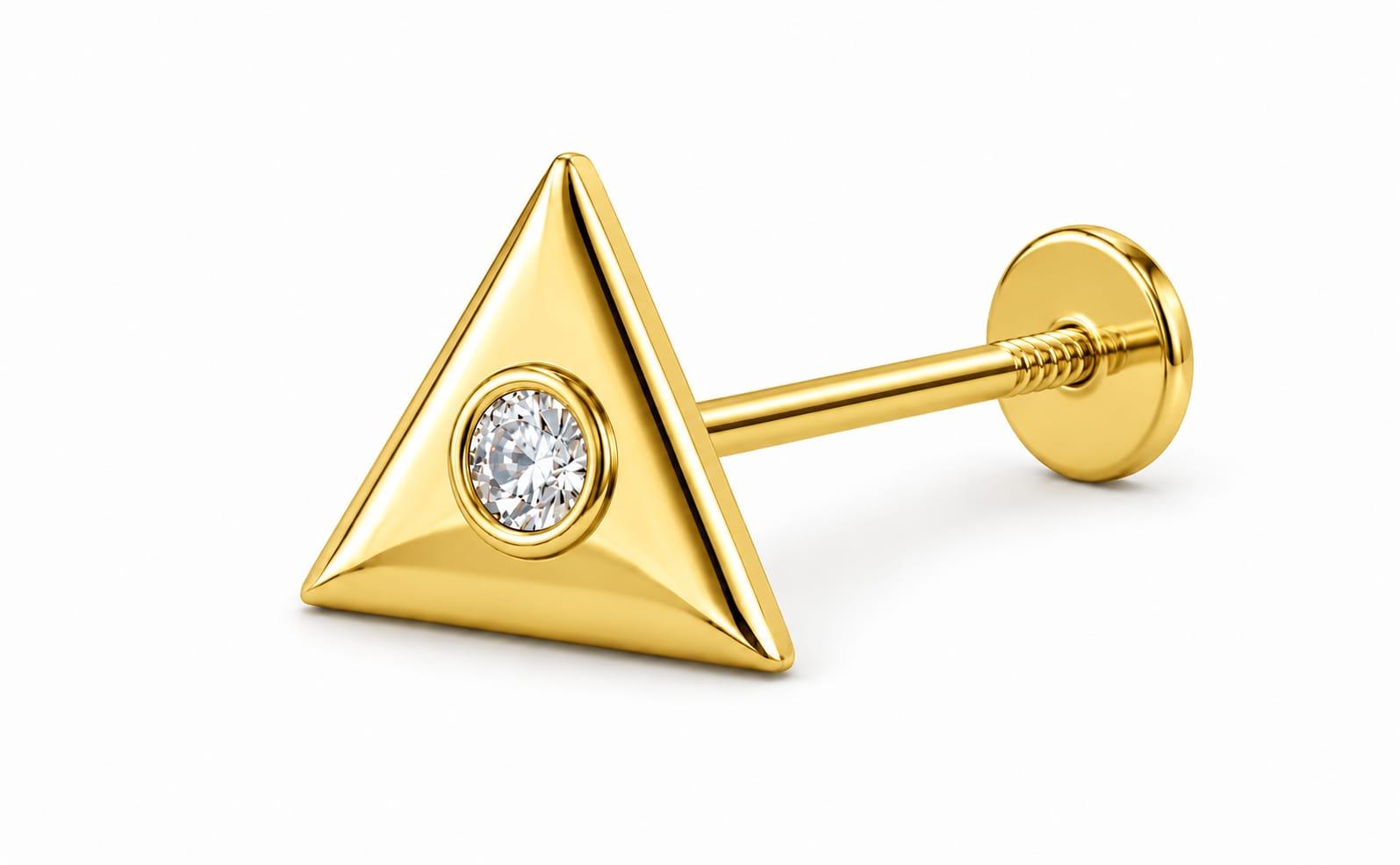 Aira Triangle Nose Pin , Yellow Gold , 18 K