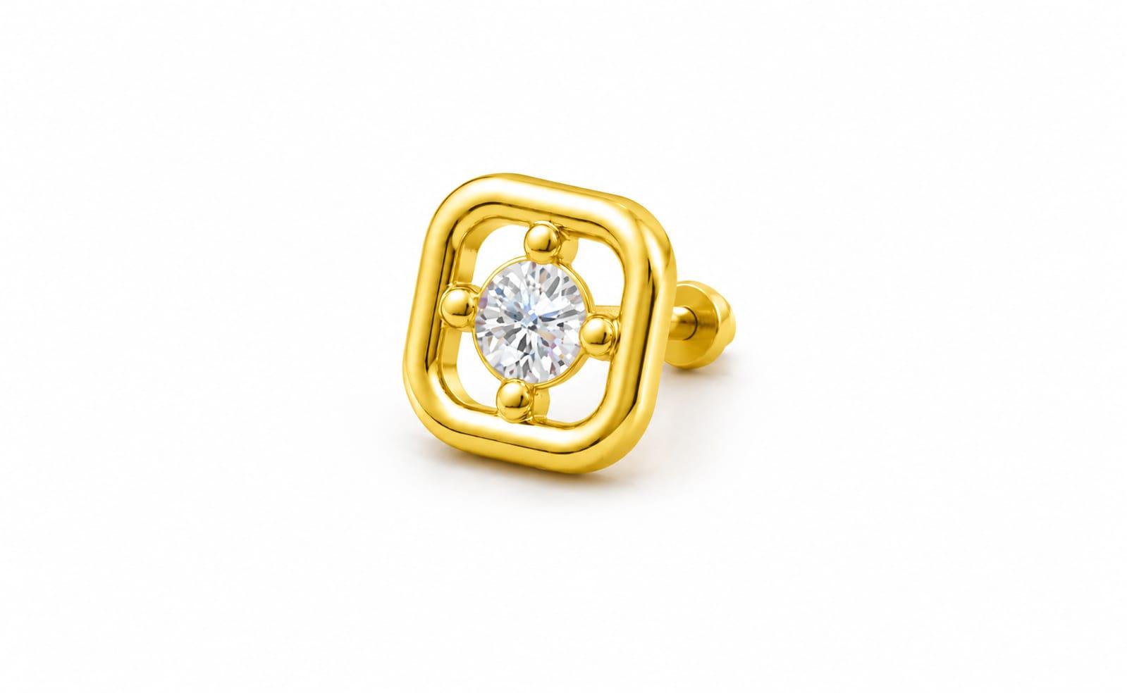 Square Spark Nosepin , Yellow Gold , 18 K