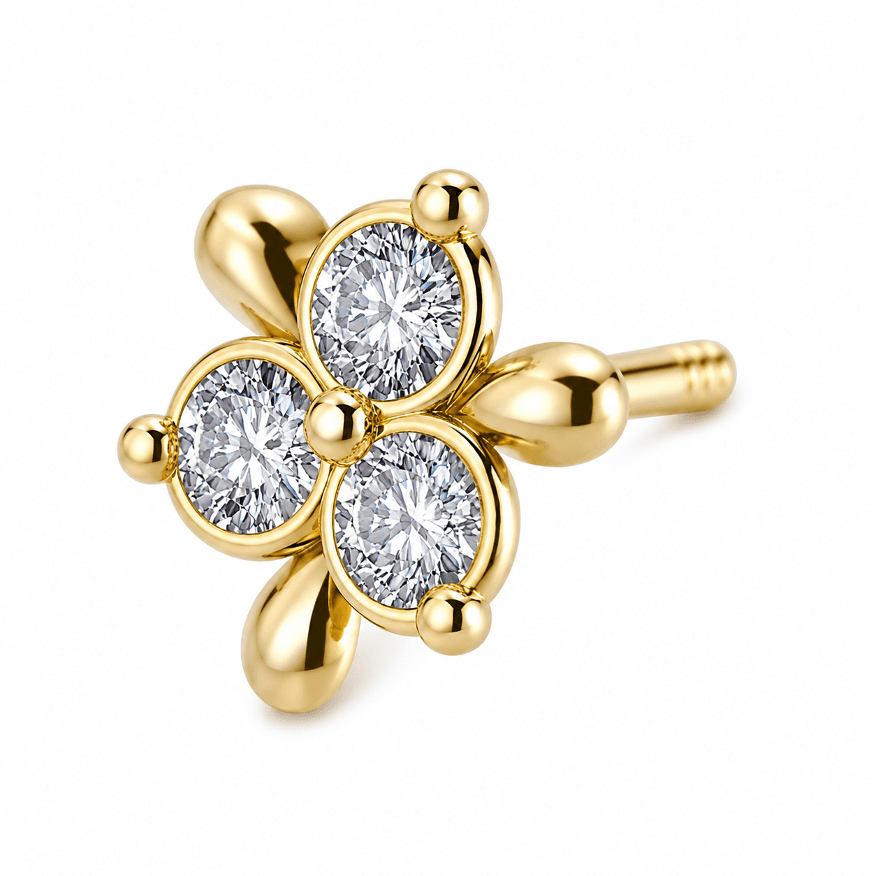 Trinity Bloom Diamond Nosepin , Yellow Gold , 18 K