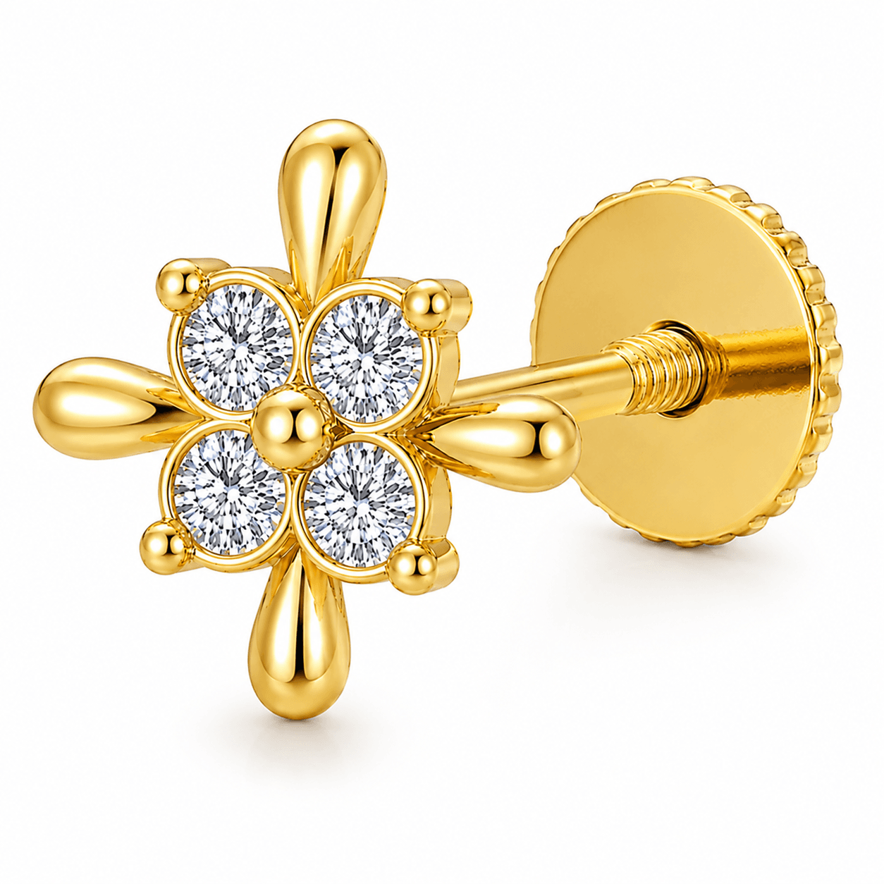 floral Nose Pin , Yellow Gold , 18 K