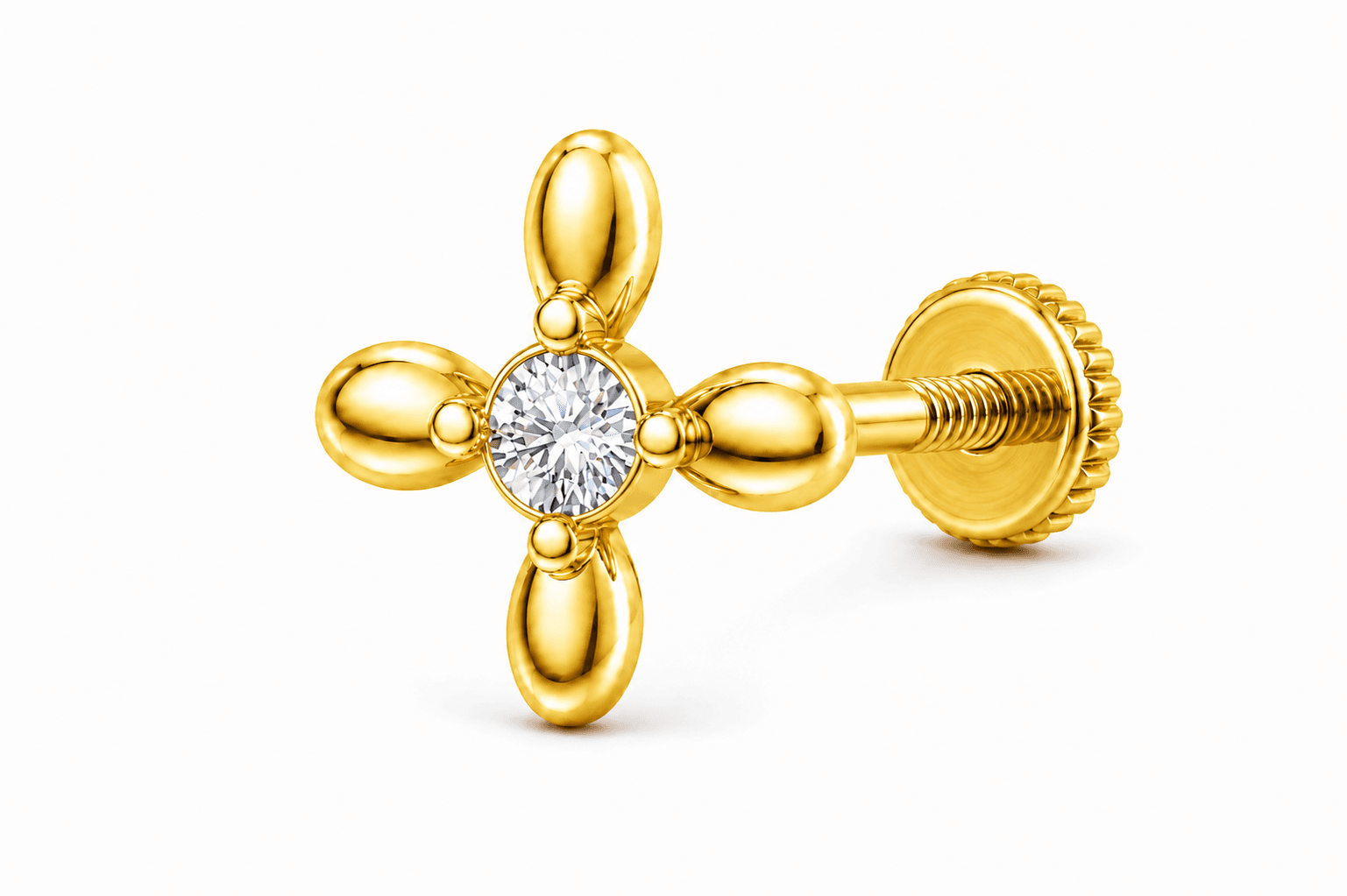 Drop Dew Diamond Nosepin , Yellow Gold , 18 K