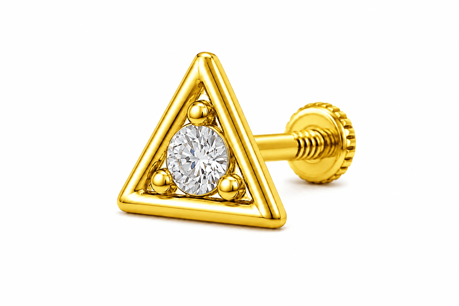 Triangle Diamond Nose Stud , Yellow Gold , 18 K