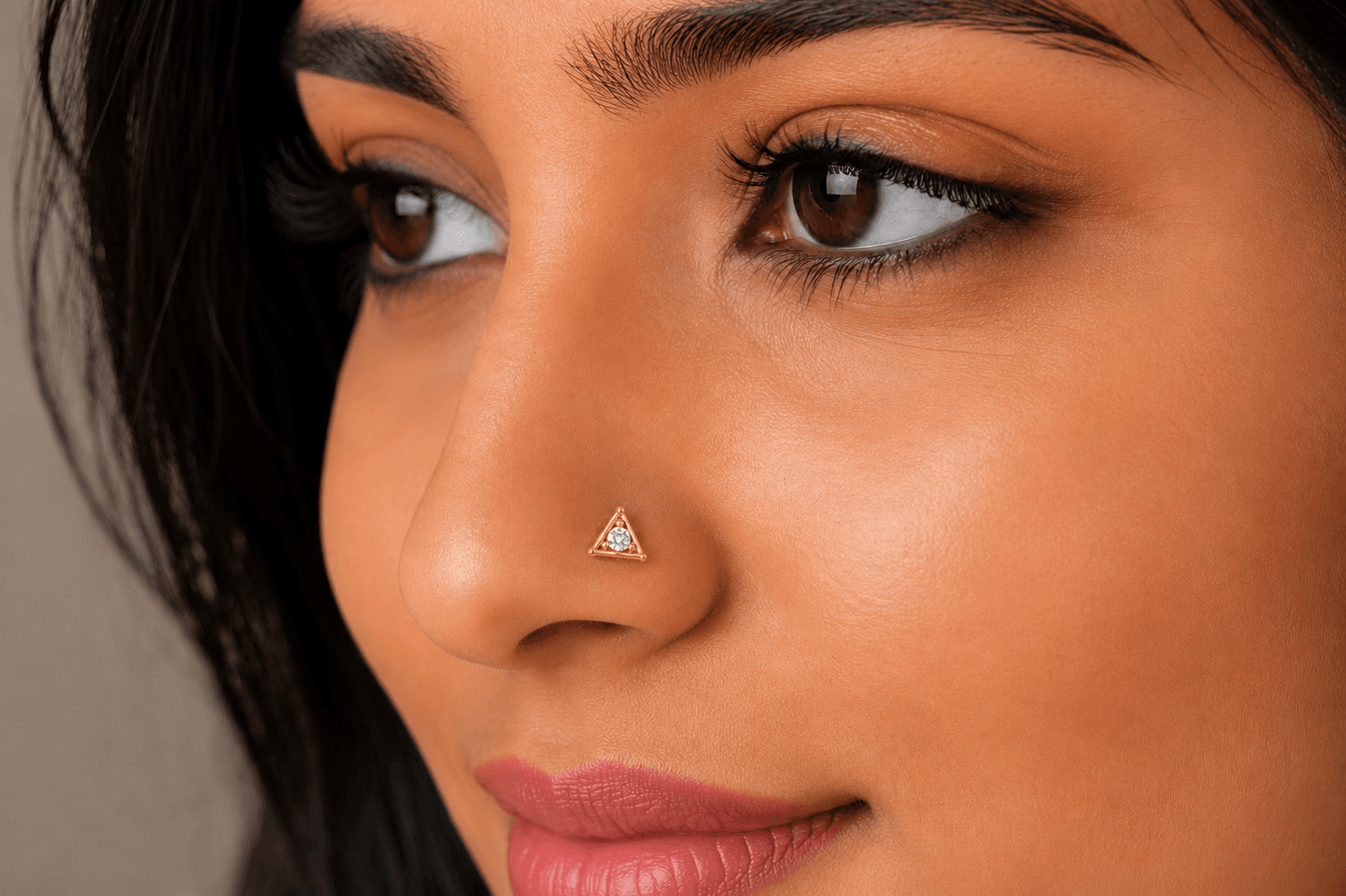 Triangle Diamond Nose Stud , Yellow Gold , 18 K