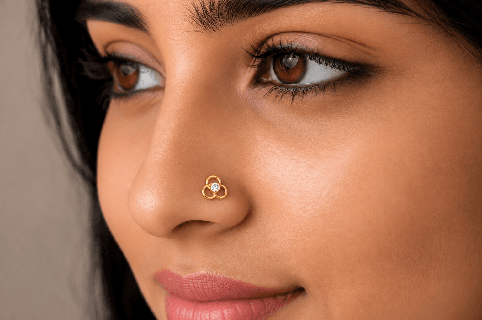 Trinity Bloom Diamond Nose Pin , Yellow Gold , 18 K