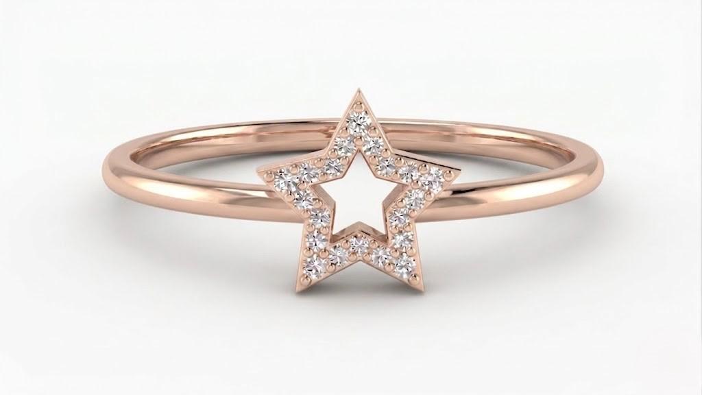 star diamond ring , 7MM , 18 K , Yellow Gold