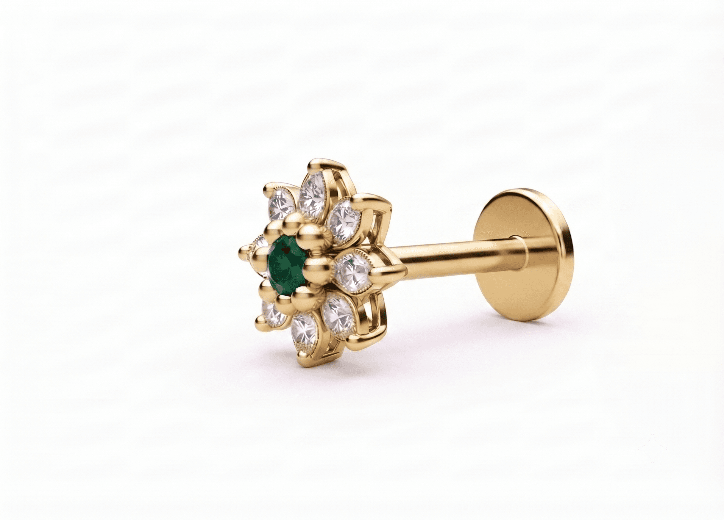 Emerald Blossom Diamond Nosepin , Yellow Gold , 18 K