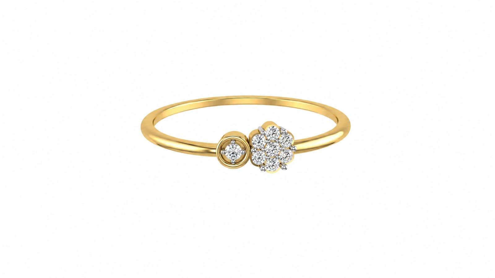 Twin Bloom Diamond Ring , 7MM , 18 K , Yellow Gold