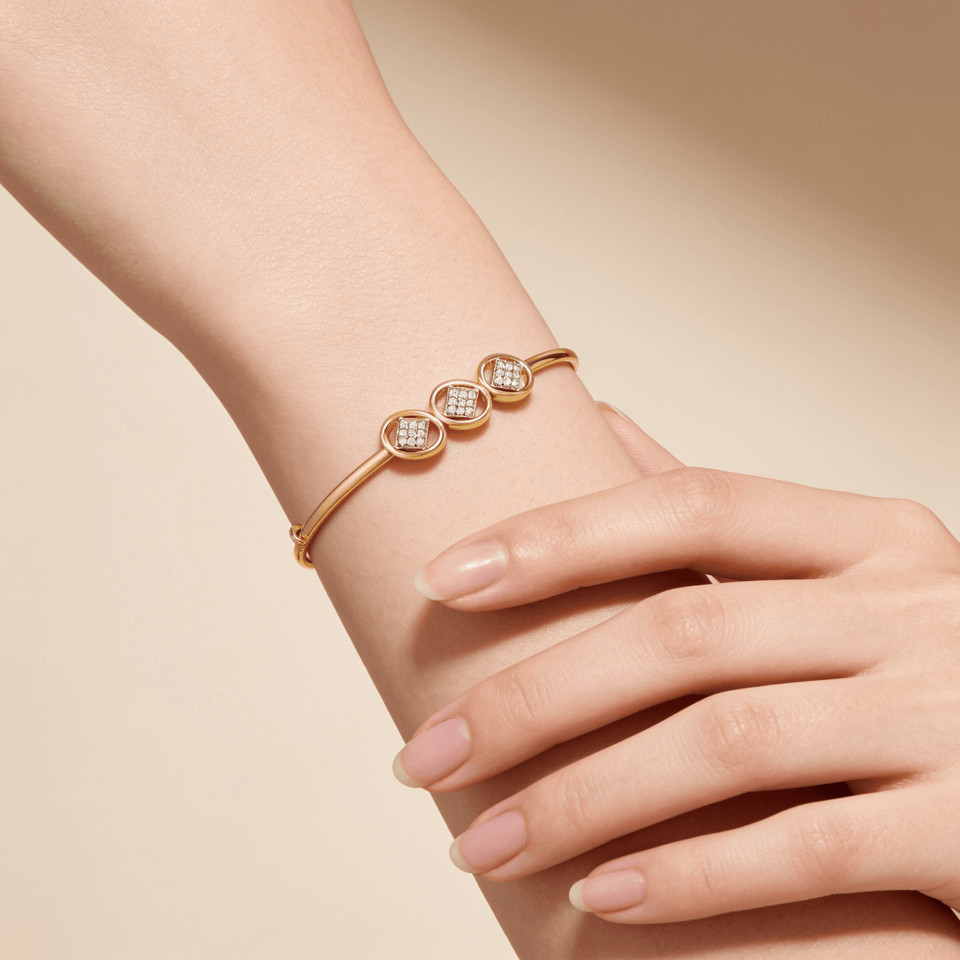 Trio Diamond Bangle , Yellow Gold , 1.2 Inch , 18 K