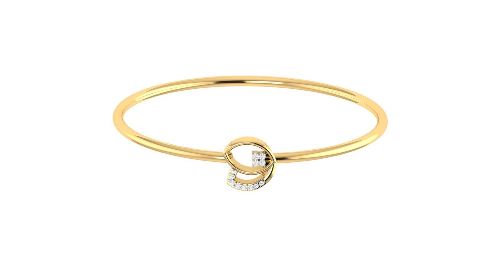 The Petal Crest Diamond Bangle , Yellow Gold , 1.2 Inch , 18 K
