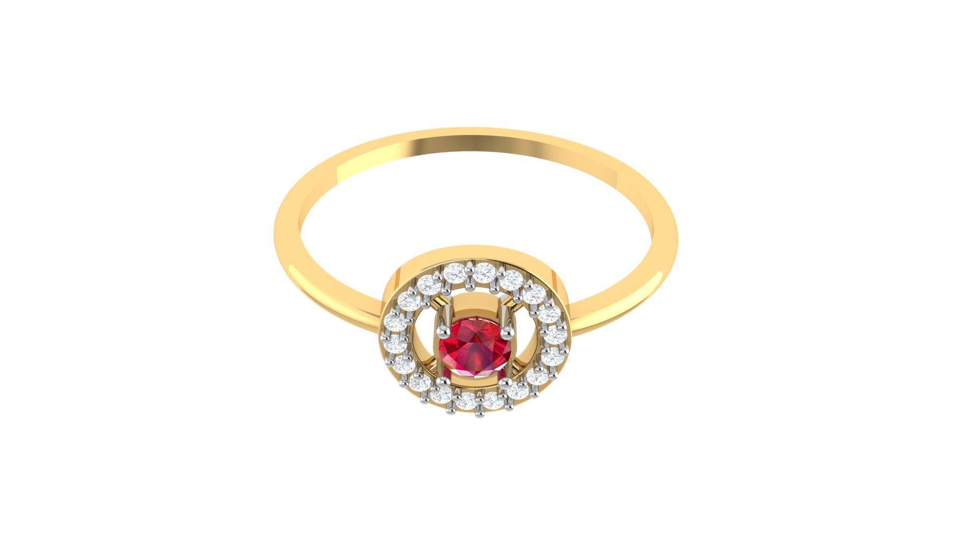 Ruby Halo Diamond Ring , 7MM , 18 K , Yellow Gold