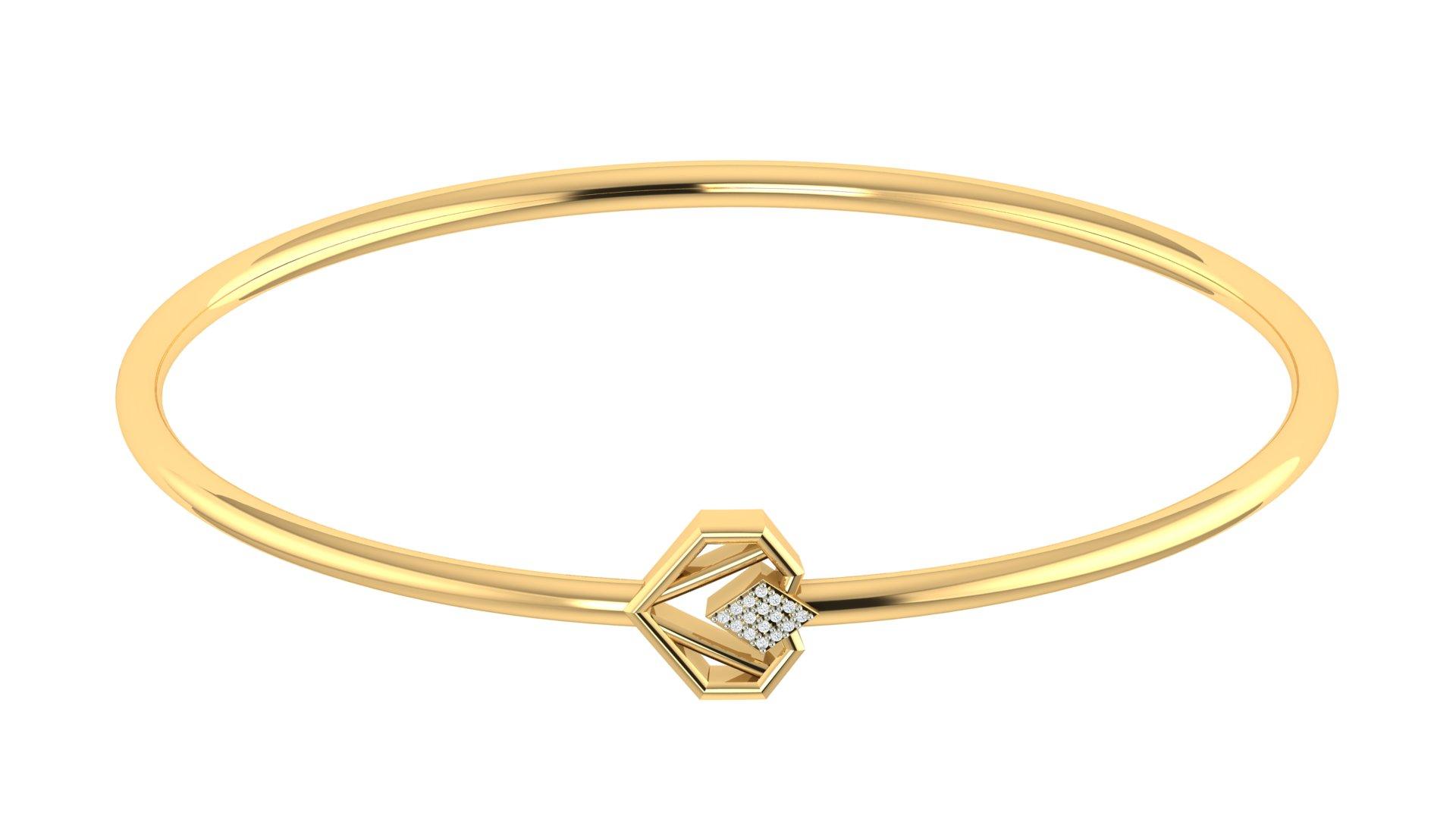 Hexa Spark Diamond Bangle , Yellow Gold , 1.2 Inch , 18 K