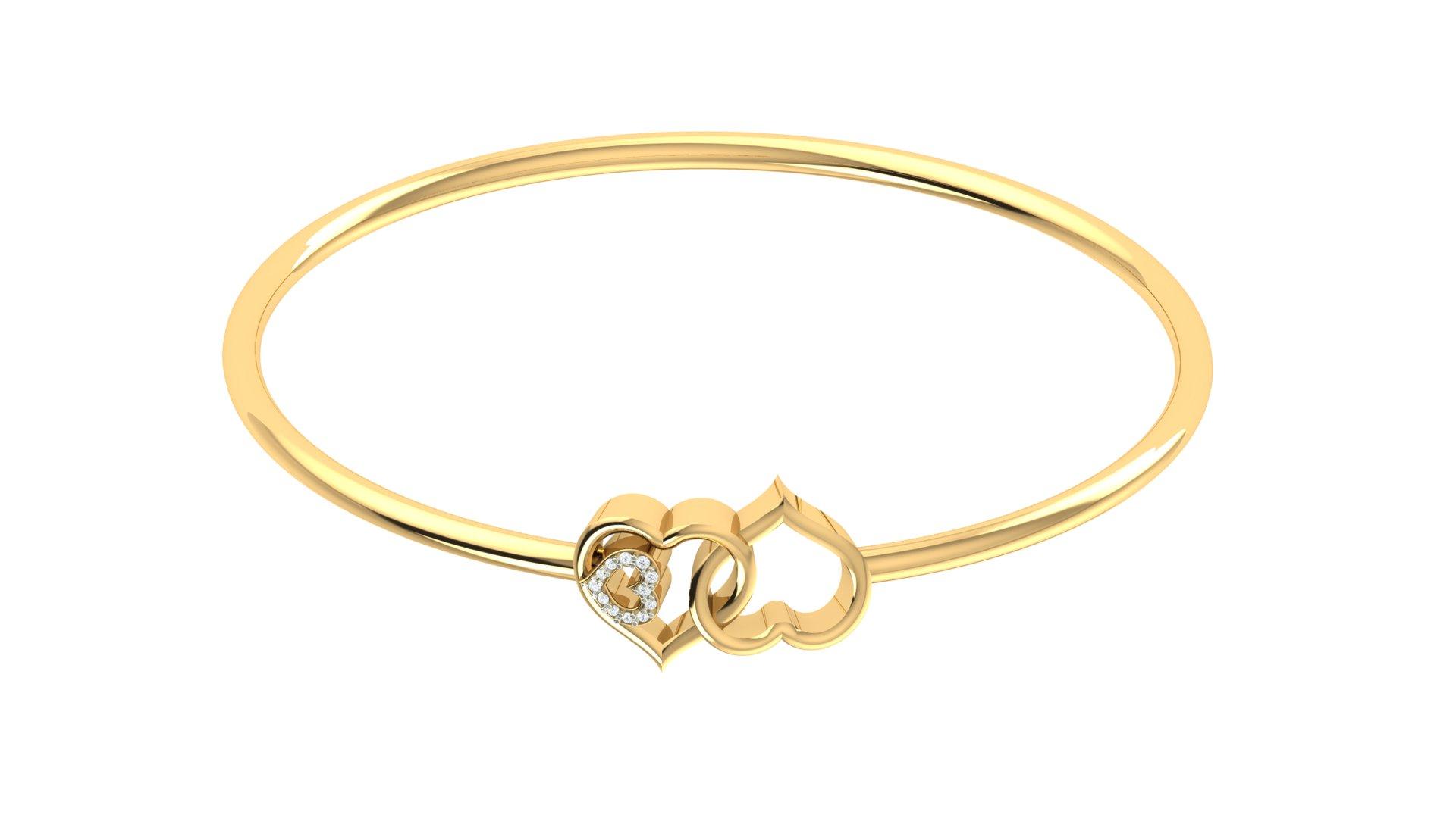 Amora Heart Diamond Gold Bangle , Yellow Gold , 1.2 Inch , 18 K