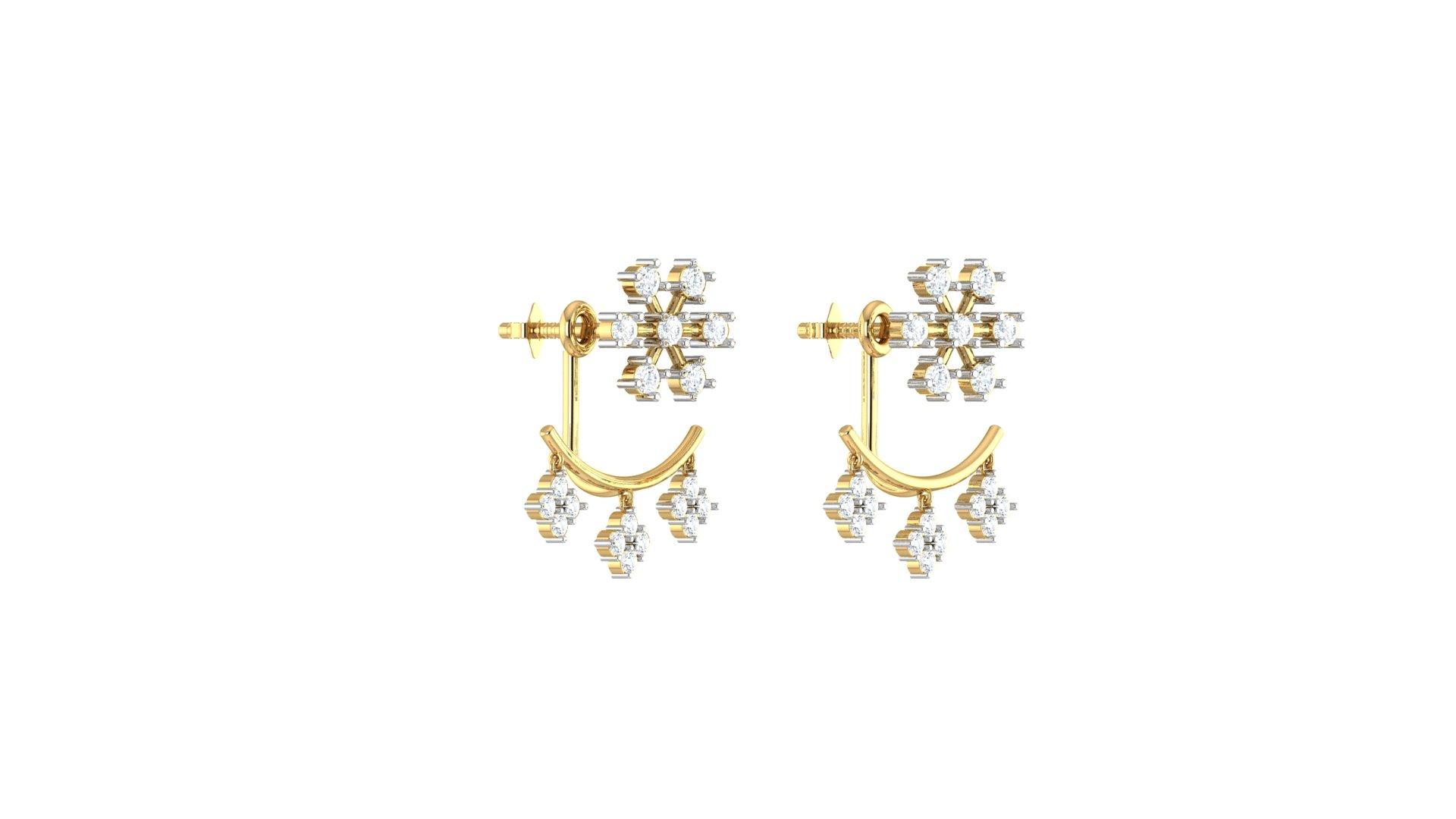 Lunara Curve Diamond Earrings , Yellow Gold , 18 K