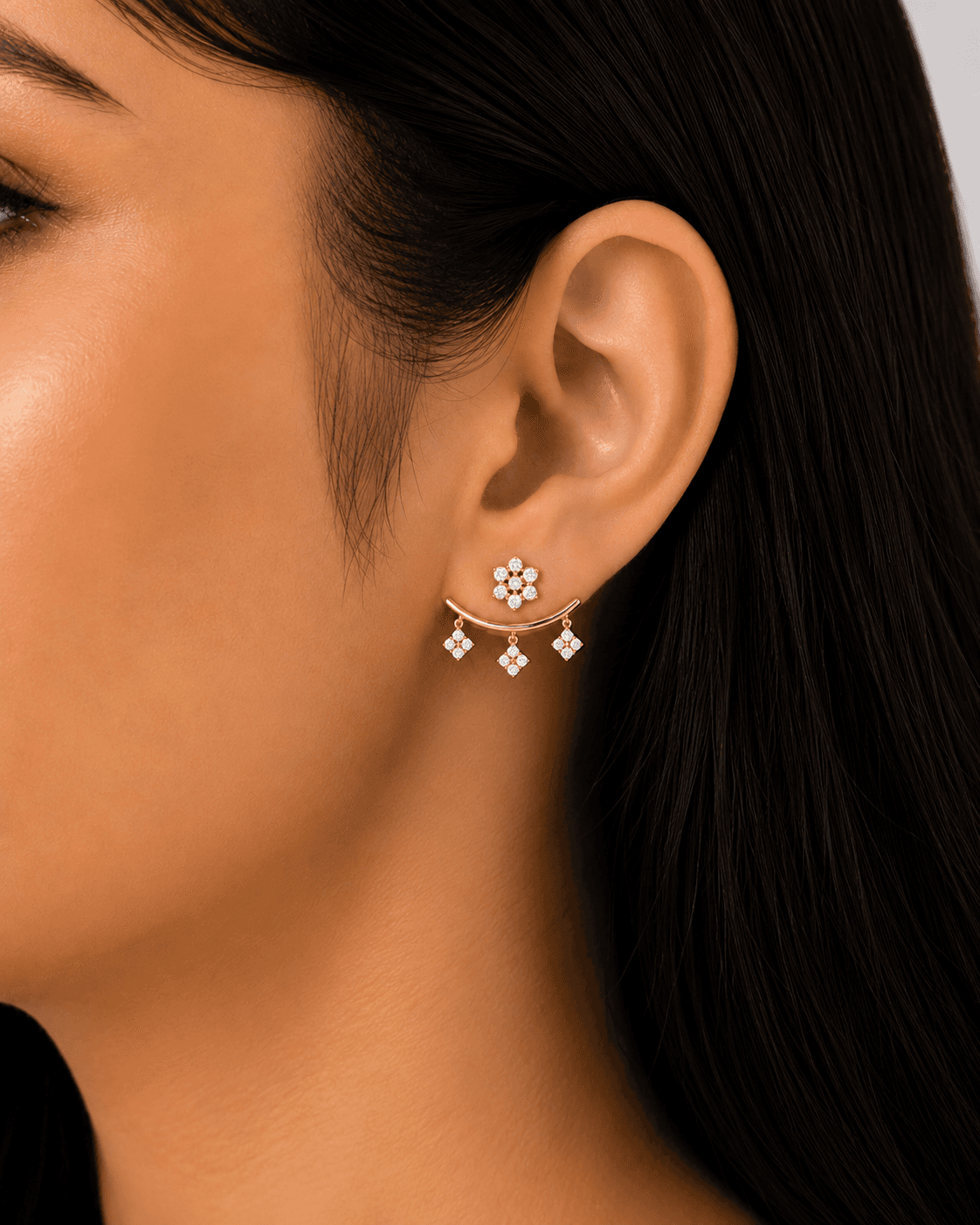 Lunara Curve Diamond Earrings , Yellow Gold , 18 K