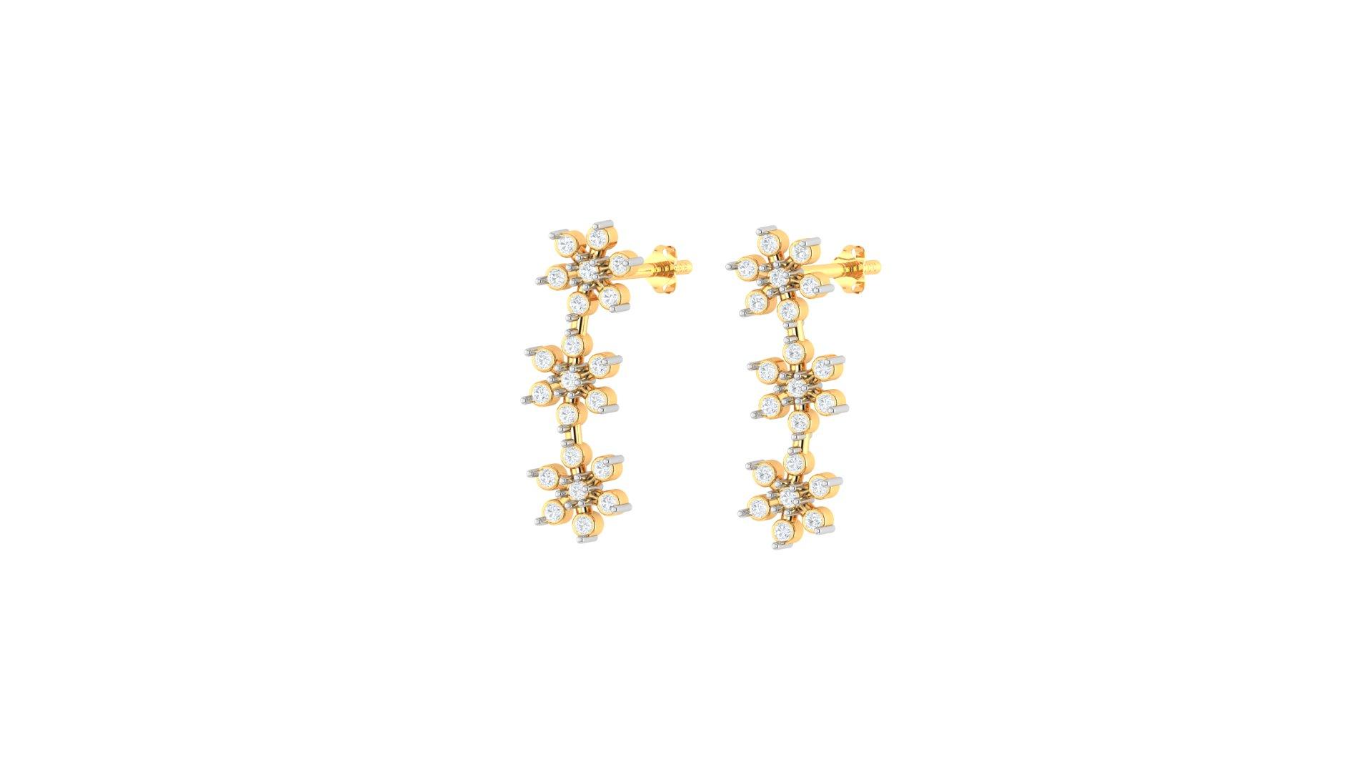 Floral Diamond Drop Earrings , Yellow Gold , 18 K